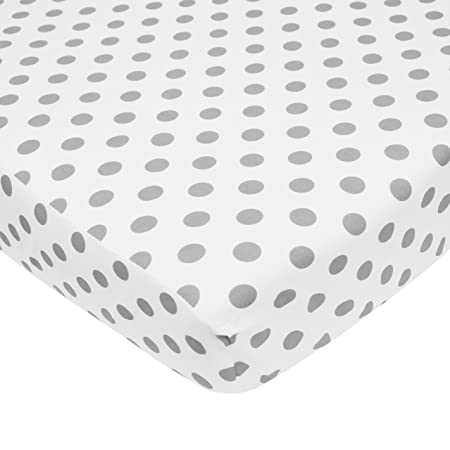TL Care 100% Natural Cotton Percale Fitted Crib Sheet for Standard Crib and Toddler Mattresses, White with Grey Dot, 28 x 52, Soft Breathable, for Boys and Girls