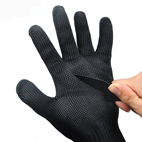 KMBEST Cut Resistant Gloves Stainless Steel Wire Mesh Level 5 Protection Pack of 1 Pair ¡­ (Medium, BLACK)