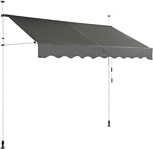 COSTWAY Klemmmarkise 250 cm breit, Balkonmarkise ohne Bohren, UV-beständig, höhenverstellbar, wasserabweisend, Markise mit Handkurbel, Sonnenmarkise, Sonnenschutz für Balkon, Grau