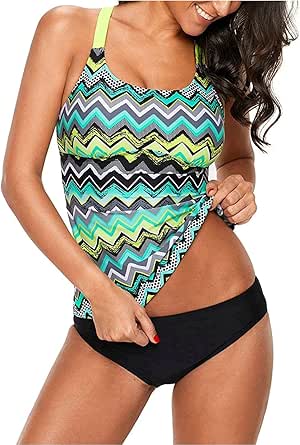 Dokotoo Womens 2024 Summer Striped Print Racerback Tankini Swim Top No Bottom (S-XXXL)