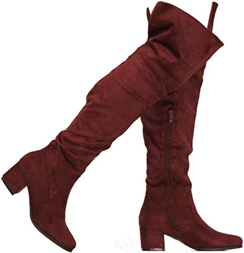 MVE Shoes Women Fashion Comfy Vegan Suede Block Heel Slip on Thigh High Over The Knee Boots