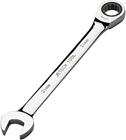 Jetech 21mm Ratcheting Combination Wrench - Metric Industrial Grade Cr-V Steel Gear Spanner in Polished Chrome Finish