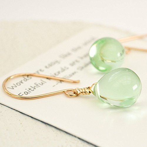 Pale green earrings glass drop 14kt rose gold-filled, 14kt yellow gold-filled or sterling silver