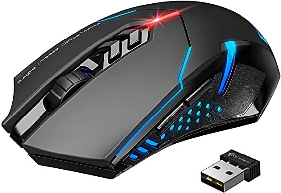 VicTsing Wireless Gaming Mouse Professional LED Optical Mice for Gamer Adjustable DPI Switch Function 2400DPI/2000DPI/1600DPI/1200 DPI /800 DPI For Notebook PC Laptop Computer（Blue）