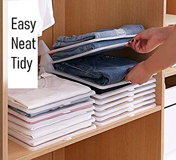 Closet Mess Killer l Foldable Stackable Folded T-Shirt Clothing Organizer l Fold Sort Laundry System l For Drawers, Dresser, Shelves, Suitcase, Wardrobe, Cabinets l Large (Jeans/Pants), Pack of 10