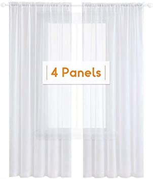 Anjee Sheer White Curtains, 96 inches Long Voile Curtain,（4 Panels ） Semi Sheer Curtain for Living Room, Dining Room, Bedroom, 52x 96 Inches
