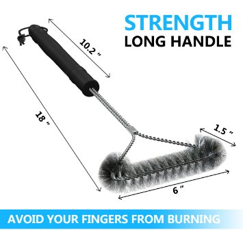 BBQ Grill Brush For Porcelain Coated Steel Grill Grates - Best Barbecue Grill Cleaner, Thick Stainless Steel Brushes, Large Handle Keep Your Hands From Burns (1 Stainless Steel)