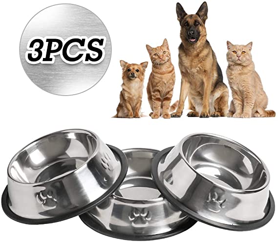 WANTKA Cat Bowl Dog Bowl Pet Stainless Steel Cat Food Water Bowl Non-Slip Rubber Base for Small Dogs Cats Animals