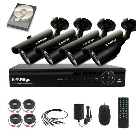 KAREye 4CH 1080N AHD HD Video Surveillance Security Camera System,H.264 DVR,4 Bullet High Resolution IR-Cut Night Vision Cameras,1TB HDD