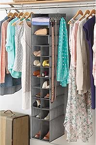 Whitmor Hanging Shoe & Accessory Organizer with Hooks - Crosshatch Grey