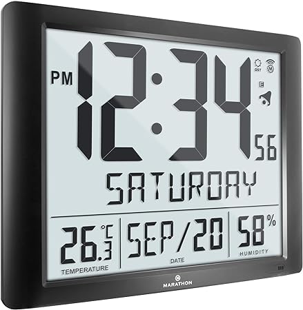 Marathon 60 Inch Atomic Wall Clock with Full Date Display and 7 Time Zones