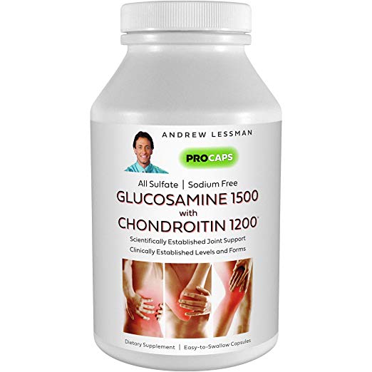 Andrew Lessman Glucosamine 1500 Chondroitin 1200-75 Capsules – 100% Sulfate Form, Research Established Ingredients and Levels for Support of Healthy Joint Tissue. Small Easy to Swallow Capsules