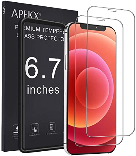 2 Pack APEKX Screen Protector for iPhone 12Pro Max, 6.7 Inches Tempered Glass Film for Apple [Tempered Glass] [HD Clear][No Bubbles][9H Hardness] [Case Friendly] [Alignment Frame Easy Installation] [3D Touch][Guidance Frame Include]