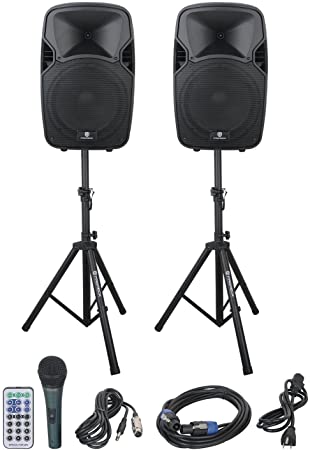 PRORECK PARTY 12 Portable 12-Inch Woofer 2-Way Powered PA Speaker System Combo Set with Bluetooth/USB/SD Card Reader/FM Radio/Remote Control/Speaker Stand