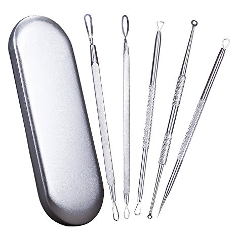 Blackhead Extractor, 5 PCS Pimple Extractor Tool Best Acne Removal Kit, Blackhead Remover for Blemish, Whitehead Popping, Zit Removing for Risk Free Nose Face Skin