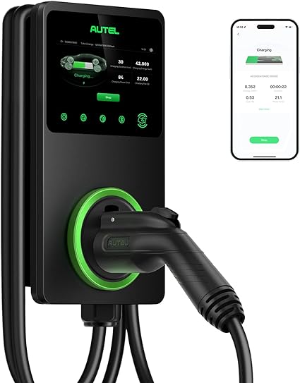 Autel Home Smart Electric Vehicle (EV) Charger, 50 Amp Level 2 Wi-Fi and Bluetooth Enabled EVSE 4G Touch Screen, with in-Body Holster and 25-Foot Cable Black