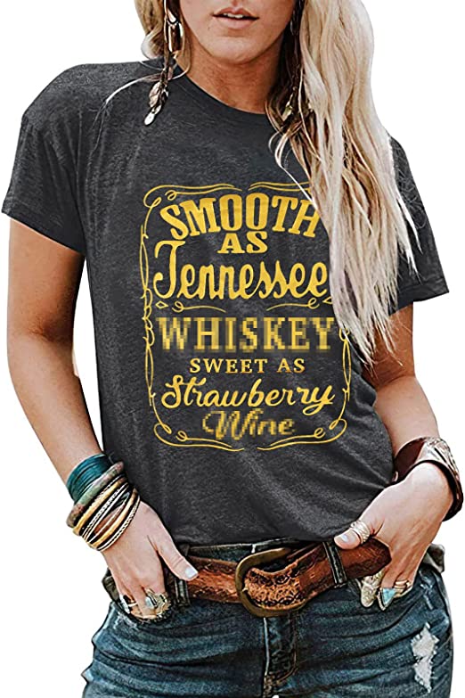 Country Music Shirt for Women Vintage Graphic Tees Casual Letter Print Shirts Western Shirt Funny Music Party Tee Tops, Gray