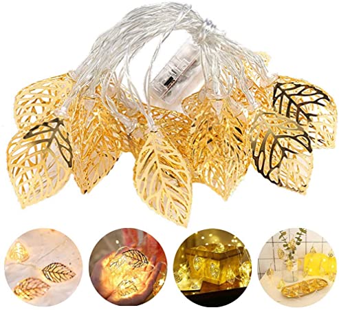 KKAAyueqin Gold Leaves String Lights, 3M/9.8FT, 20 Lights, Wedding Christmas Birthday Holiday Room Courtyard Decorative LED Lights, Party Favors, Girlfriend Gifts, Stainless Steel, Warm White