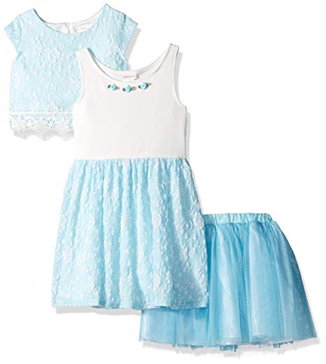 Youngland Girls' Little' 3 Pc Set, Dress, Pop-Over Top, Tutu Skirt