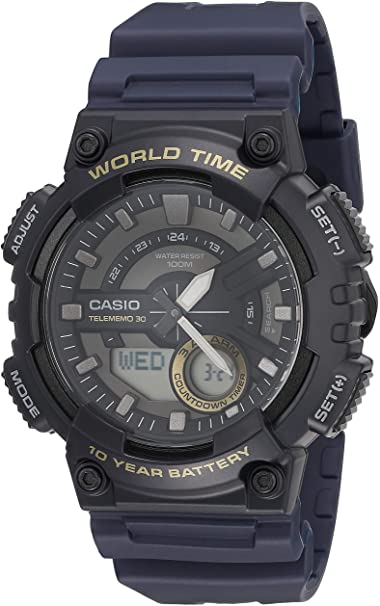 Casio Men's Heavy Duty Quartz Resin Watch, (Model: AEQ-110W-2AVCF) , Blue/Grey , One Size