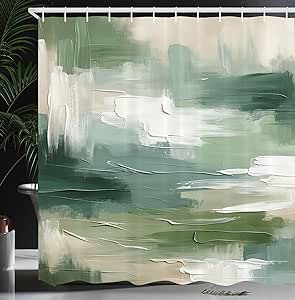 Ambesonne Green Shower Curtain, Abstract Design Brush Strokes Look Print with Pastel Tones Celtic Tones, Cloth Fabric Bathroom Decor Set with Hooks, 69" W x 70" L, Slate Brown White Teal