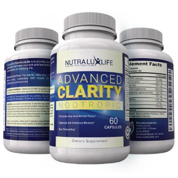 NutraLuxLife ADVANCED CLARITY Nootropic natural mental focus memory and energy super ginkgo complex St Johns Wort easy to swallow softgels