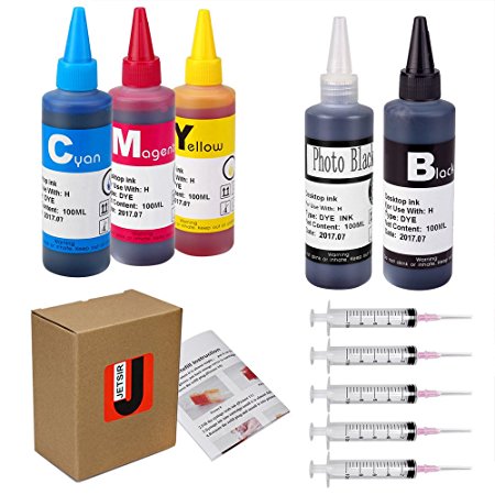 JetSir 5 Color Compatible HP Ink Refill Kit Use for HP 564 364 178 Inkjet Cartridge Refillable Cartridge CISS 100ML X5 (1 Black 1 Photo Black 1 Cyan 1 Magenta 1 yellow ) with Syringe and instruction