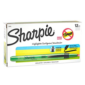 Sharpie 28026 Accent Pen-Style Retractable Highlighter, Fluorescent Green, 12-Pack