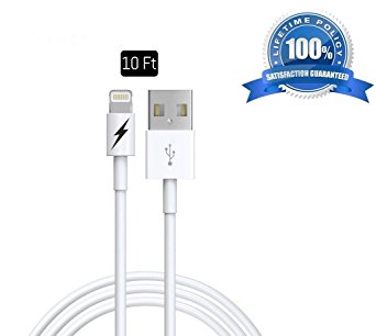 10 FT iPhone 6 & 7 Charger Cable [Apple MFi Certified] Lightning to USB Charging Cord Connector - Durable & Fast - Zeus Guarantee