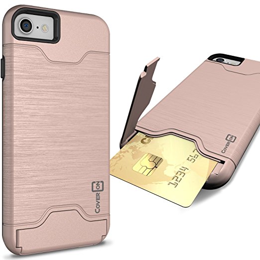 iPhone 7 Gold Case, CoverON [SecureCard Series] Slim Fit Protective Hard Hybrid Cover with Credit Card Slot and Kickstand Phone Case for Apple iPhone 7 (4.7) - Rose Gold