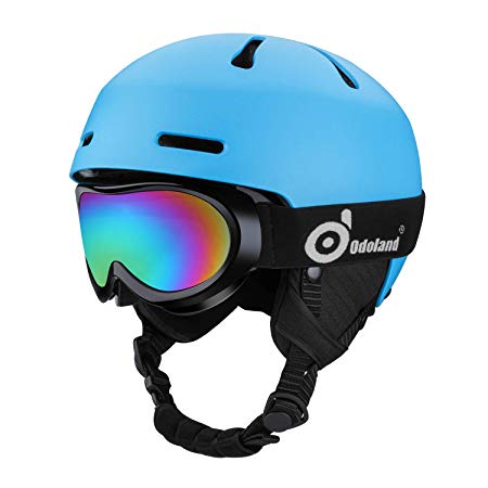 Odoland Snow Ski Helmet and Goggles Set, Kids and Adult Sports Helmet and Protective Glasses - Shockproof/Windproof Protective Gear for Skiing, Snowboarding, Motorcycle Cycling and Snowmobile