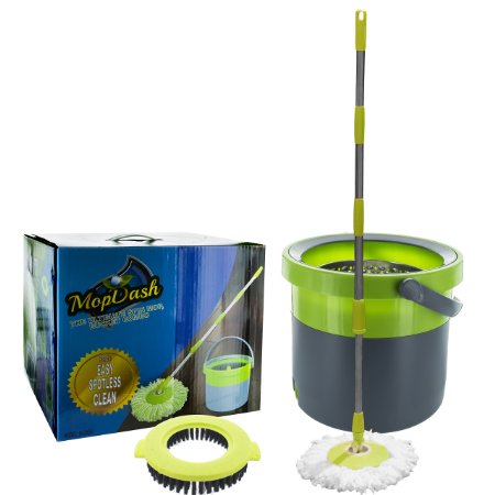 MopDash Space Saving Spin Mop and Bucket No Foot Pedal Needed With Scrub Brush Included Plastic