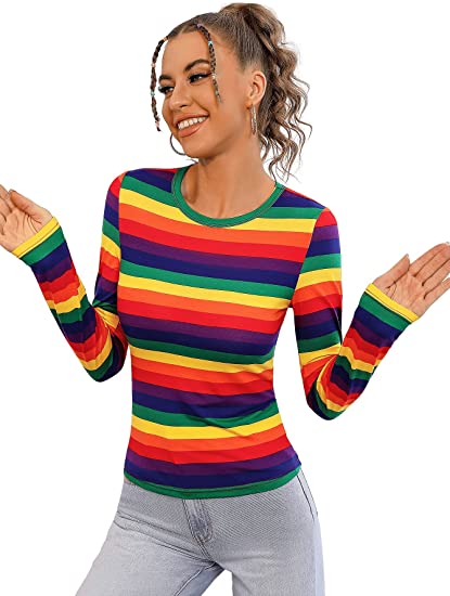 Milumia Women's Casual Striped Tee Ribbed Knit Slim Fit Long Sleeve T Shirts