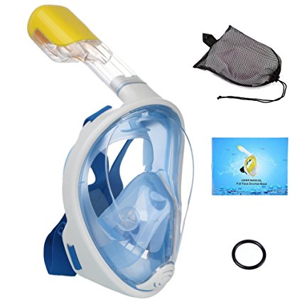 7Leon New Design Full Face Snorkel Mask for Adults or Kids. Integrated Snorkel. Advanced Anti-Fog & Anti-Leak Easy Breathe Technology. 180 Degree Panoramic Views