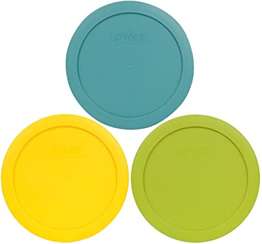 Pyrex 7201-PC 4 Cup (1) Turquoise (1) Edamame Green (1) Meyer Yellow Round Plastic Lids - 3 Pack