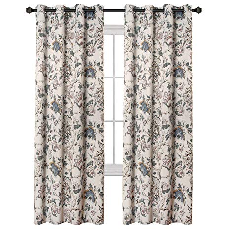 H.VERSAILTEX Extra Long Curtains Thermal Insulated Grommet Room Darkening Curtains/Drapes for Bedroom Living Room 108 inch Length, Floral in Sage and Brown