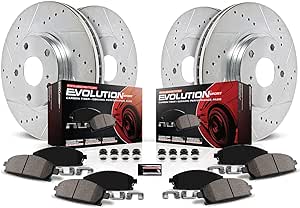 Power Stop K4140 Front and Rear Z23 Carbon-Fiber Brake Pads with Drilled and Slotted Brake Rotors Kit For 2009 2010 Vibe 1.8L 2WD | 2009 2010 2014-2019 Corolla | 2009-2013 Matrix 1.8L