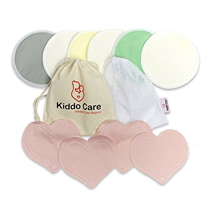 Kiddo Care Washable Organic Bamboo Nursing Pads -10 PACK Colored (5 pairs)- Reusable Breast Pads,Bra pads, Leakproof, Ultra soft, Waterproof, Hypoallergenic breastfeeding pads, absorbent pads!