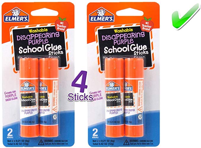 Elmer's Bundle 2 pk of 6 Gram Disappearing Purple Elmer's School Glue Stick, Total of 4 Sticks