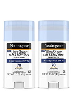 Neutrogena Sunscreen Ultra Sheer Stick SPF 70, 1.5 Ounce - 2 Pack