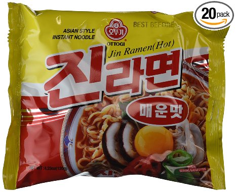 Ottogi Hot Jin Ramen Noodles, 4.23 Ounce (Pack of 20)