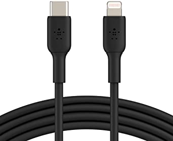 Belkin USB-C to Lightning Cable (iPhone Fast Charging Cable for iPhone 8 or Later) Boost Charge MFi-Certified iPhone USB-C Cable, 3ft/1m, Black, Model: CAA003bt1MBK