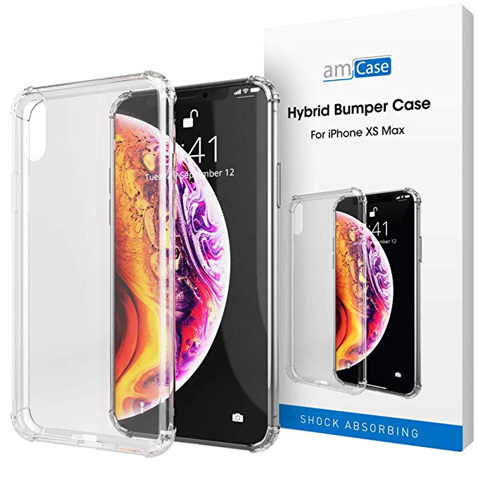 amCase Crystal Clear Case for iPhone Xs Max (6.5") Crystal Case - Slim Rigid PC Back, TPU Gel Bumper Premium Protection Case for iPhone Xs Max (6.5") 2018