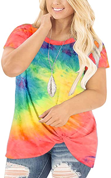 DOLNINE Women's Plus Size Knotted Tops Short Sleeve Tees Casual Tunics Blouses