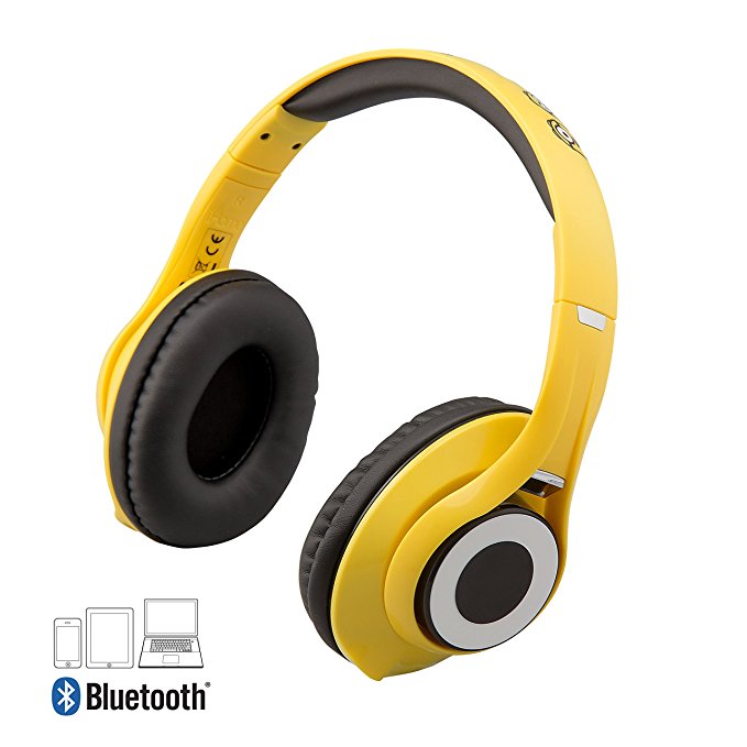 Despicable Me Minions Wireless Bluetooth Headphones with Microphone Voice Activation and Bonus Aux Cable