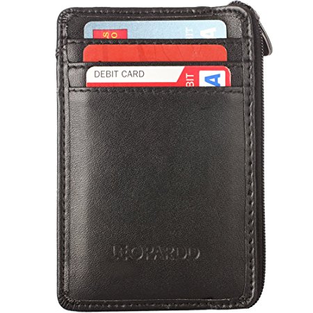 RFID Blocking Sleeves Leather Wallet Front Pocket Slim Wallet Mini ID Window & RFID Safe Sleeve Card Holder Case