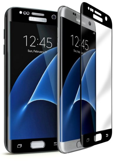 Bastex-Samsung Galaxy S7 Edge [0.26mm] 9-H Premium Tempered Glass Screen Protector / High Definition Invisible, Clear Transparency,& Anti-Bubble Shield with Black Faceplate for Samsung Galaxy S7 Edge