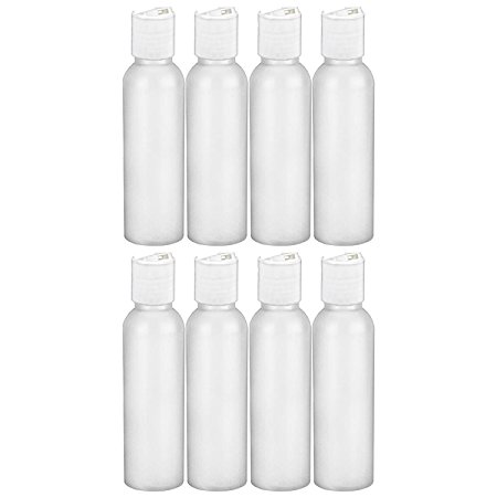 MoYo Natural Labs 2 oz Travel Bottles, TSA Approved Empty Travel Containers with Disc Caps, BPA Free HDPE Plastic Squeezable Toiletry/Cosmetic Bottle (Pack of 8, HDPE Translucent White)