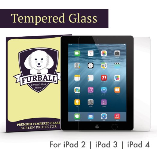 Furball Premium Tempered Glass Screen Protector for Apple iPad 2  iPad 3  iPad 4 Ultra Thin 033mm 9H Ballistic Glass Ultra-clear 9999 Touch-screen Accurate