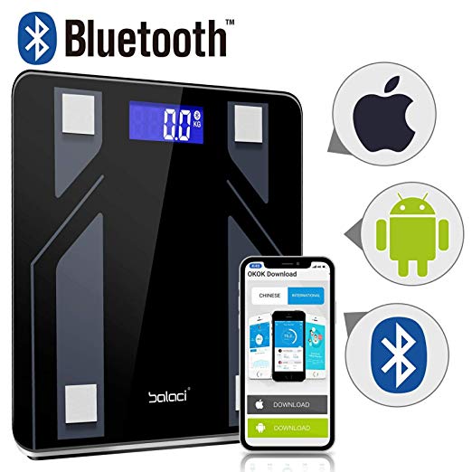 Bluetooth Body Fat Scale,Digital Body Weight Bathroom Scale，Tempered Glass, 400 Pounds Scales Weight Scale with iOS Android App Body Fat Scale for Body Weight，Fat%, BMI, Water, Muscle Mass,Basal Me
